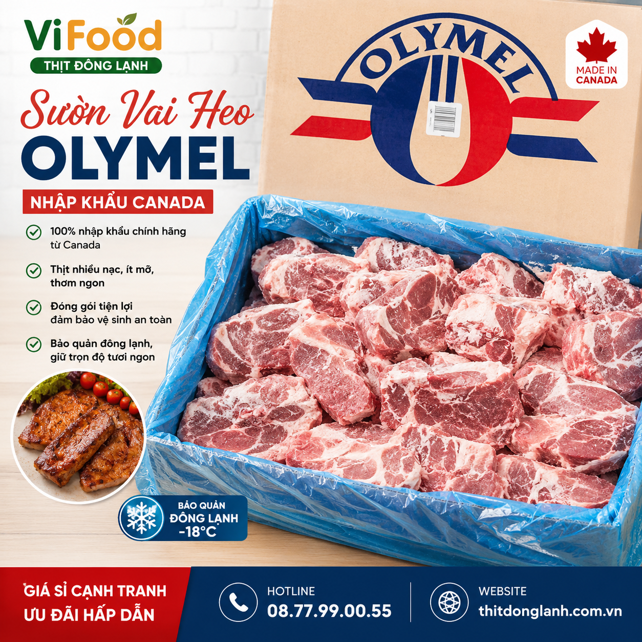 Sườn Vai Heo Đông Lạnh Olymel Giá Sỉ